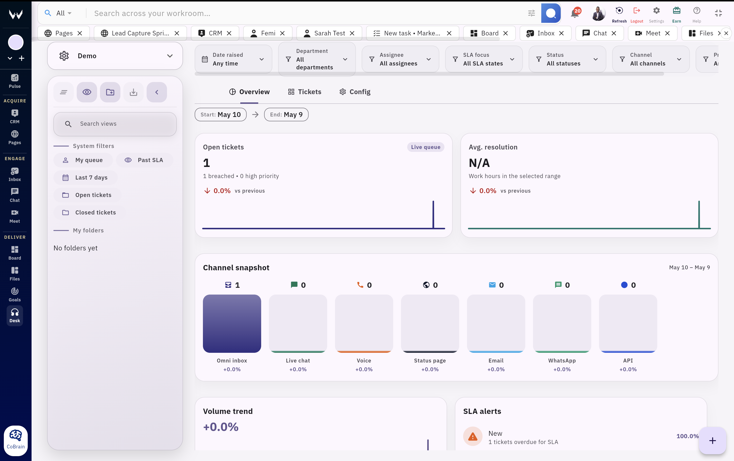 Support desk workflow in Workroomly