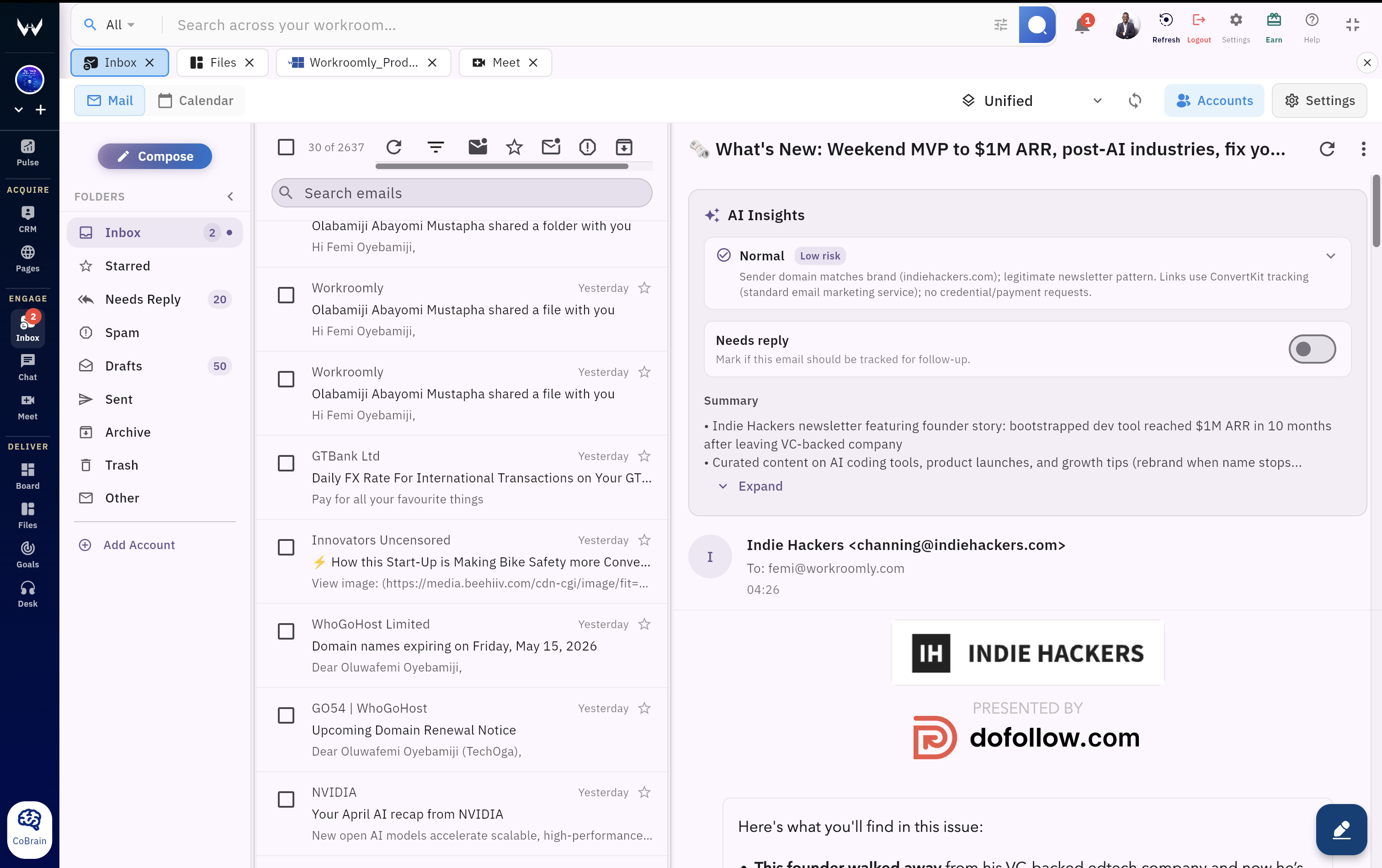 Inbox and conversation view in Workroomly