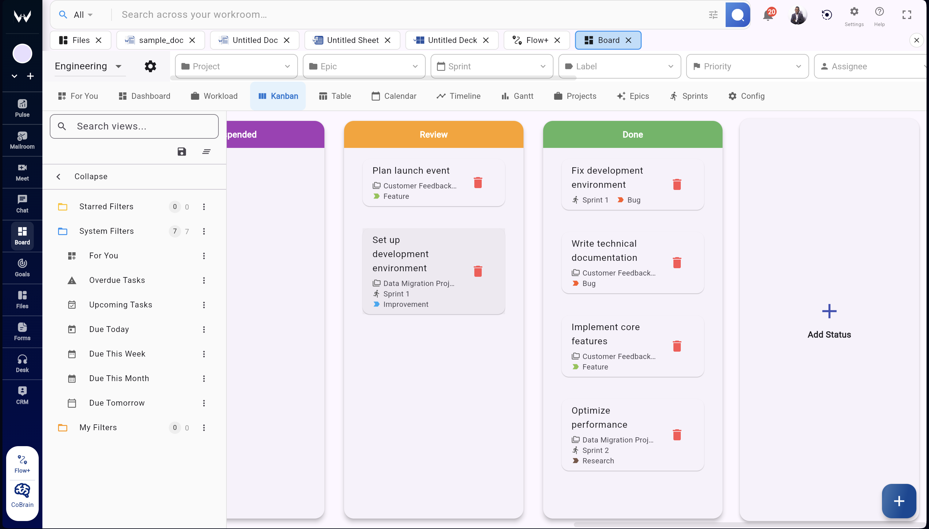 Workroomly Boards planning view with project hierarchy and ownership fields