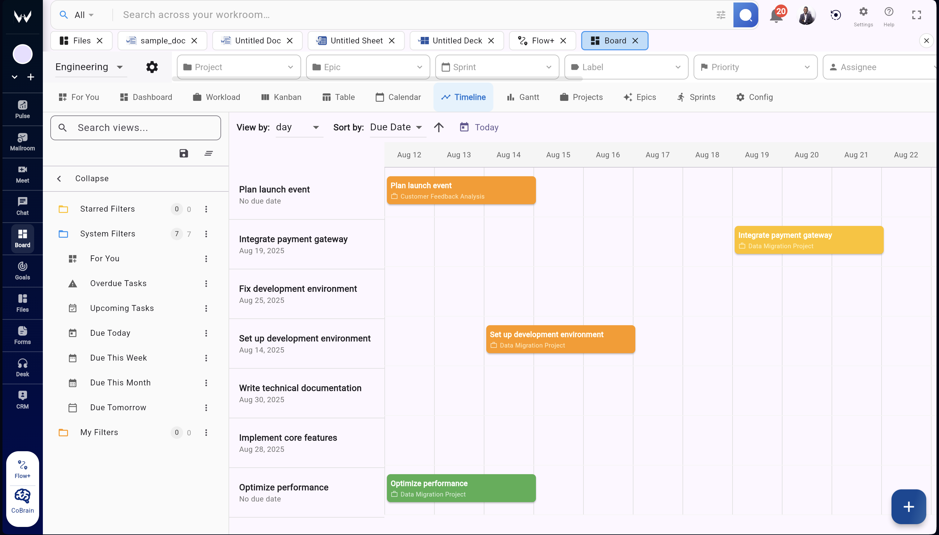 Execution tasks connected to strategic goals in Workroomly Boards