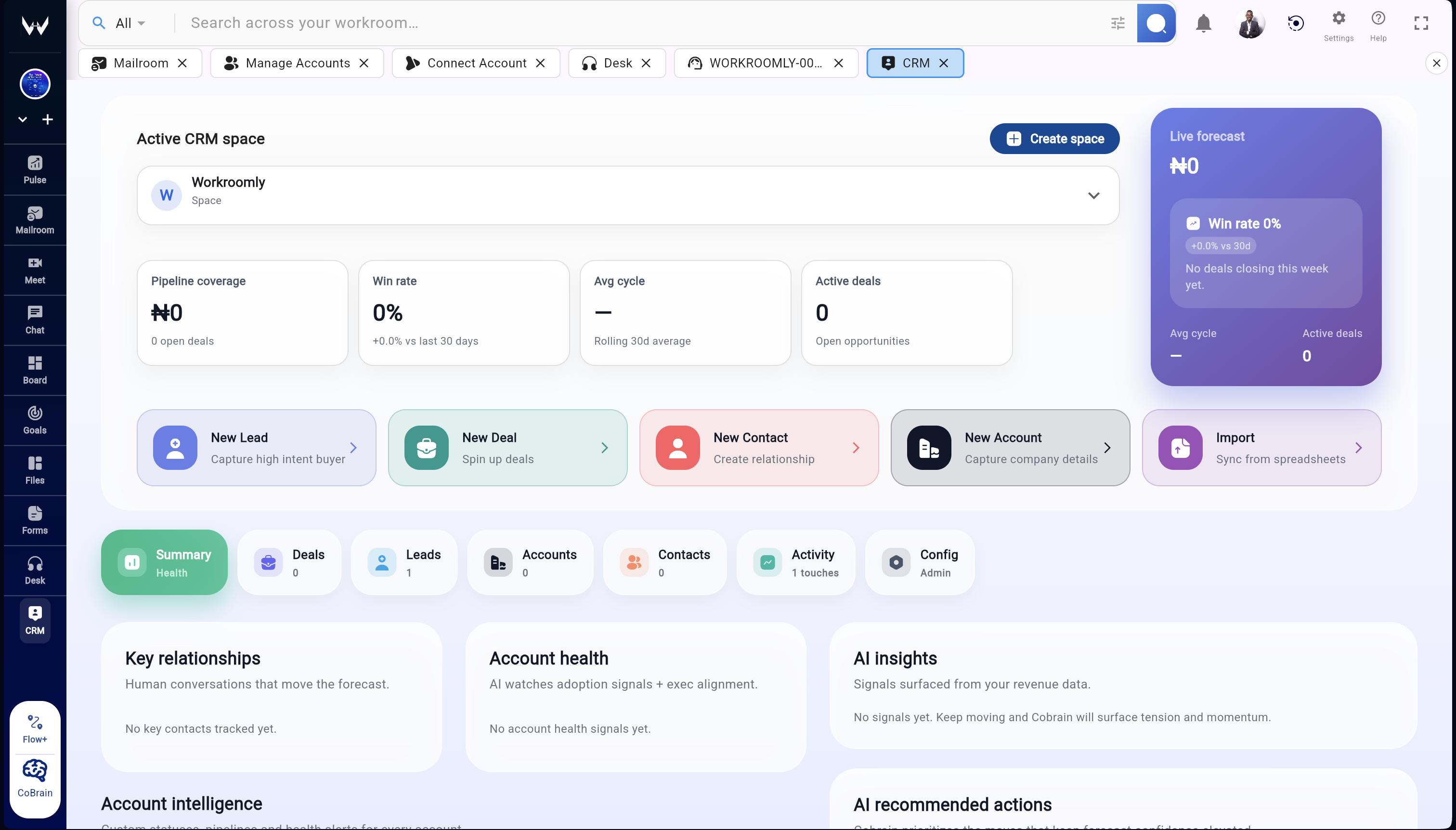 CRM and pipeline preview in Workroomly