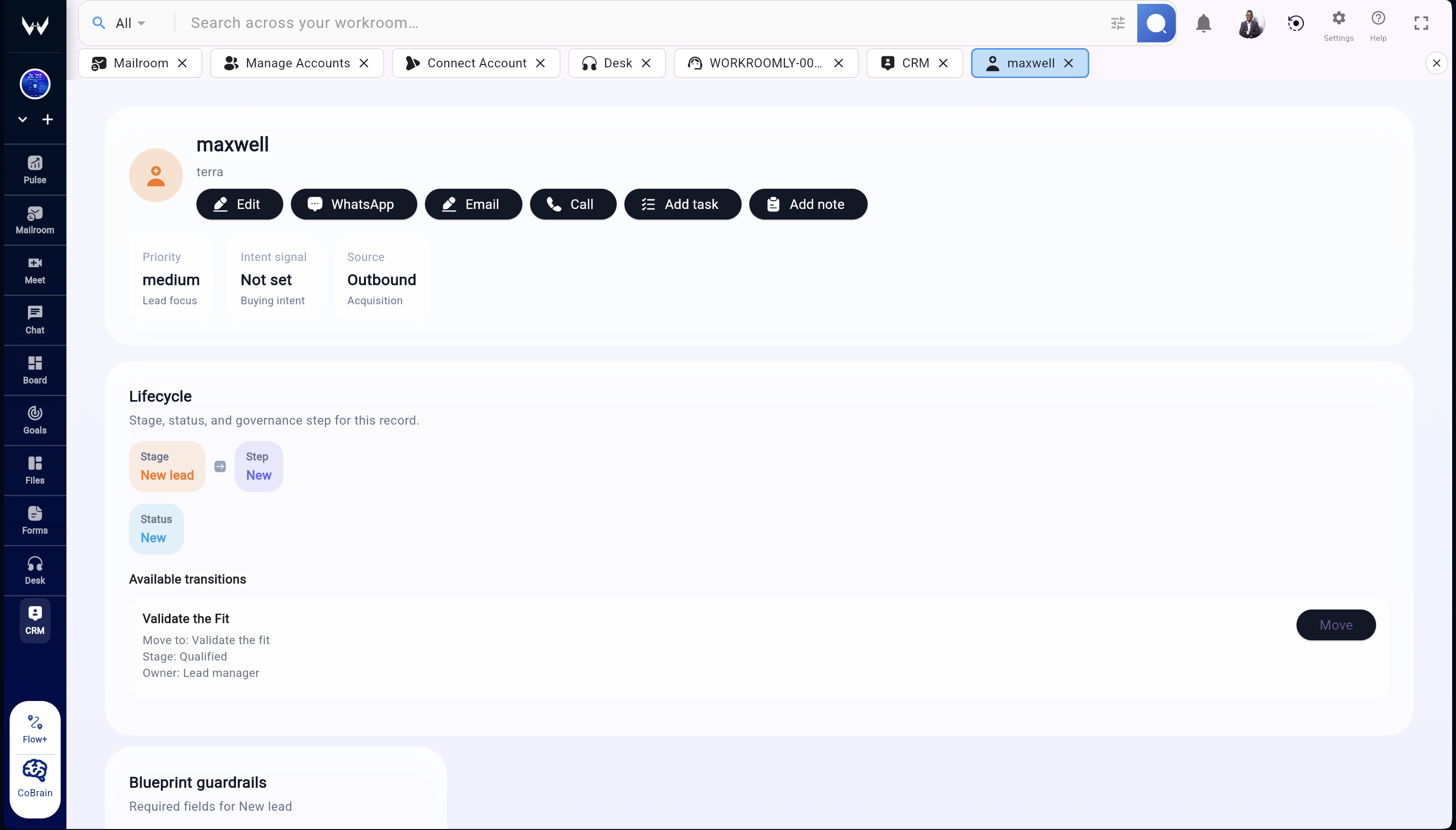 Workroomly CRM campaigns and follow-up workflow
