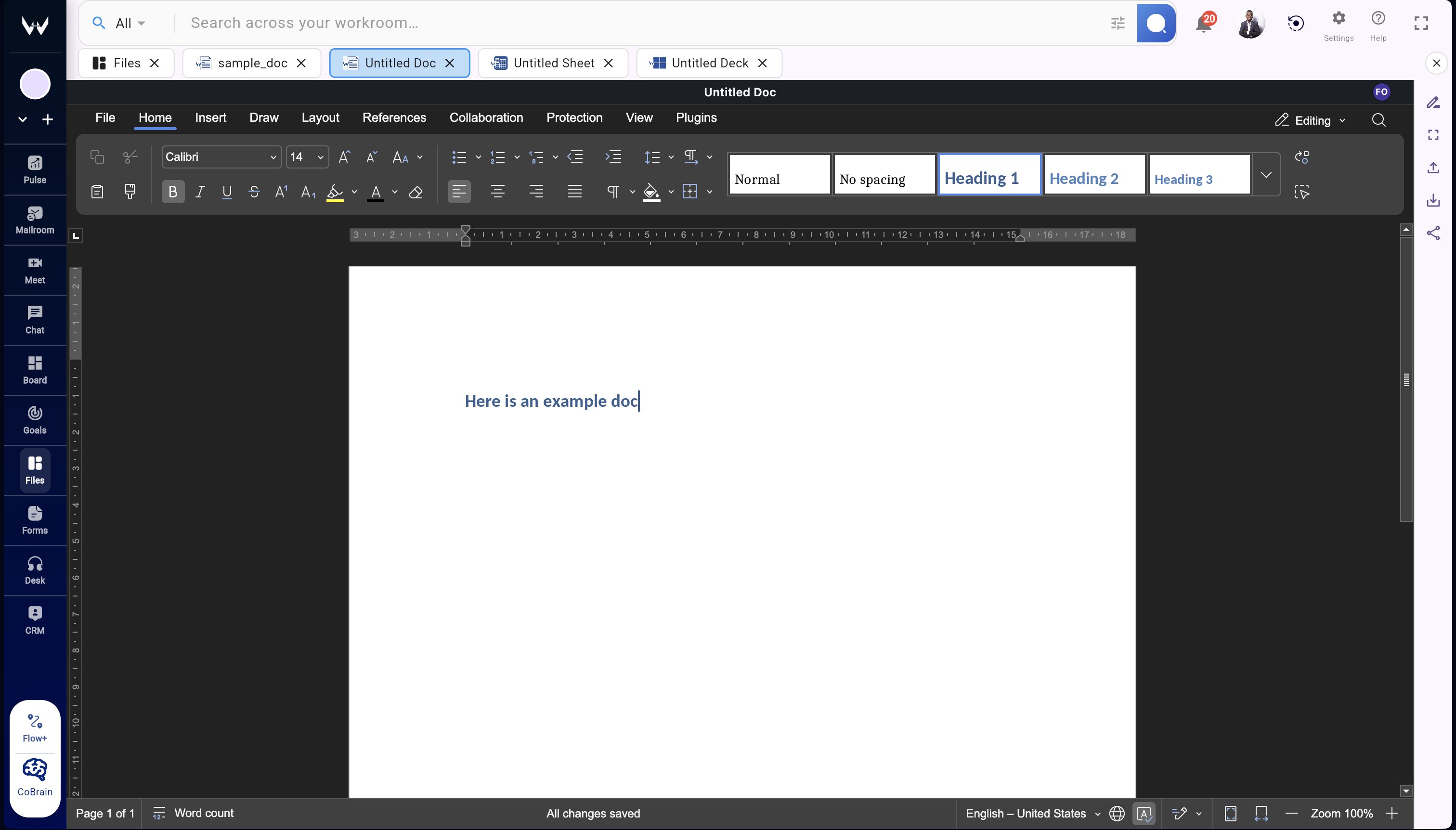 Real-time document collaboration in Workroomly Files