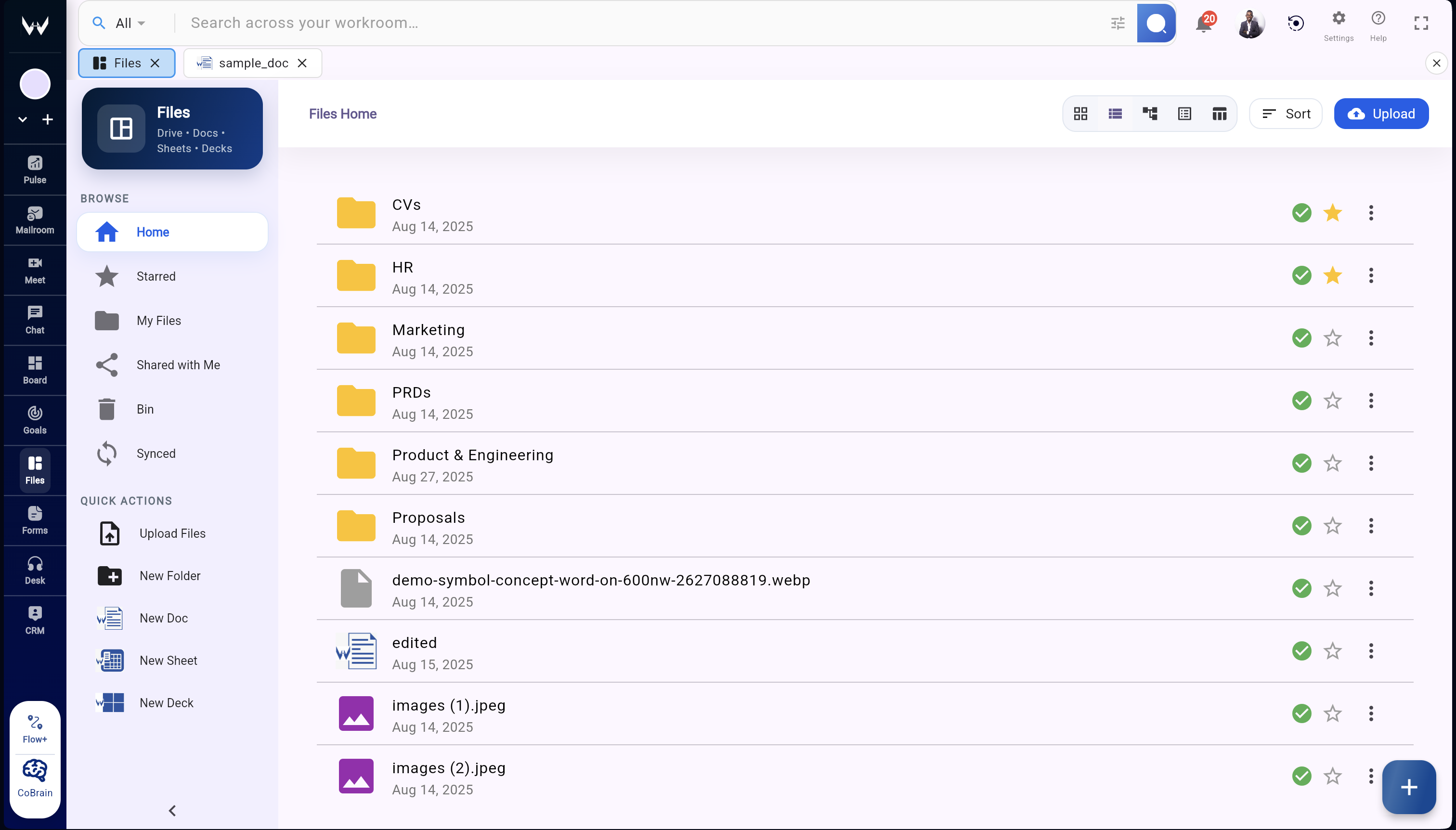 Workroomly Files with organized folders, team collaboration, and searchable assets
