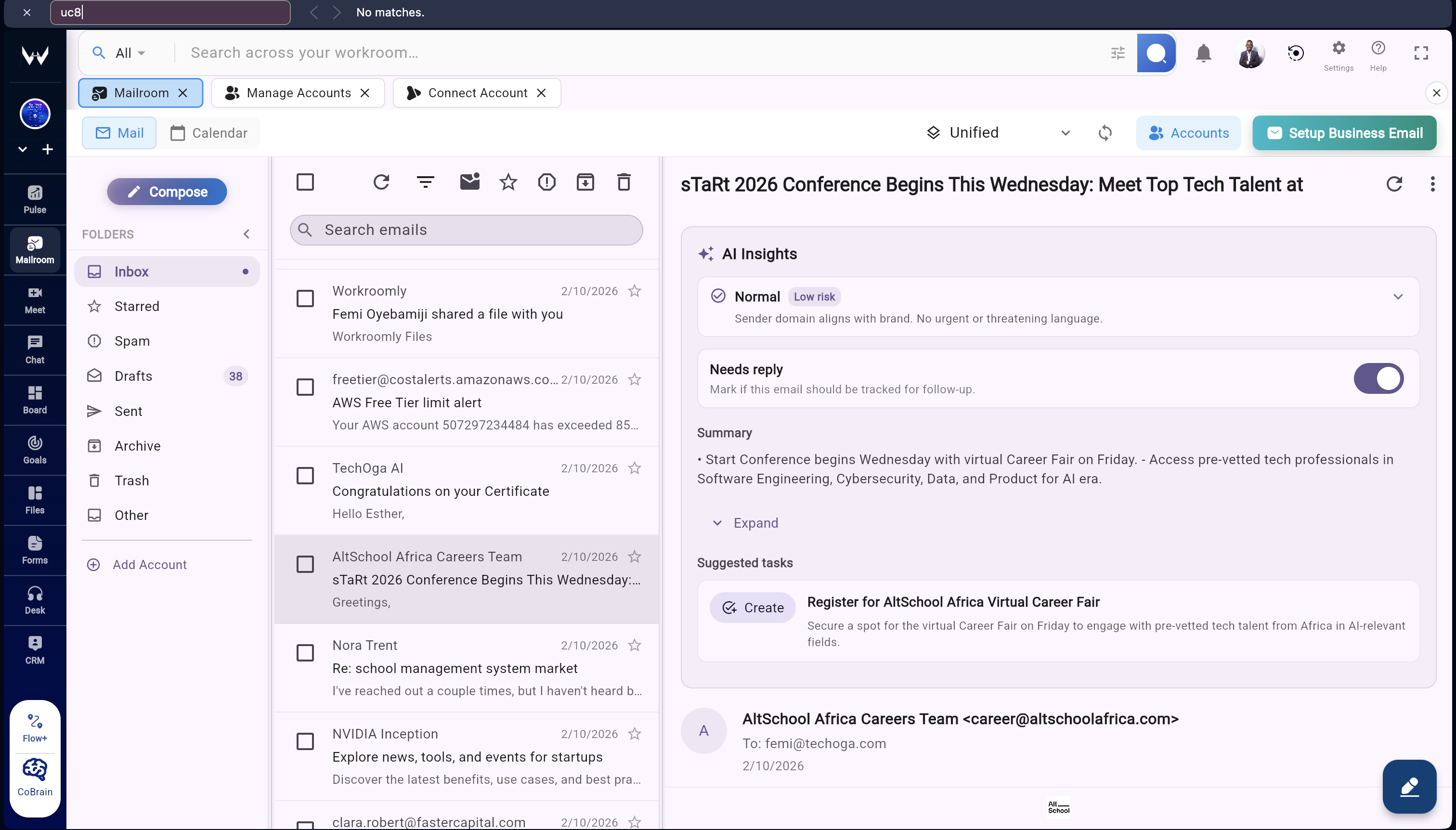 Inbox and lead capture preview in Workroomly